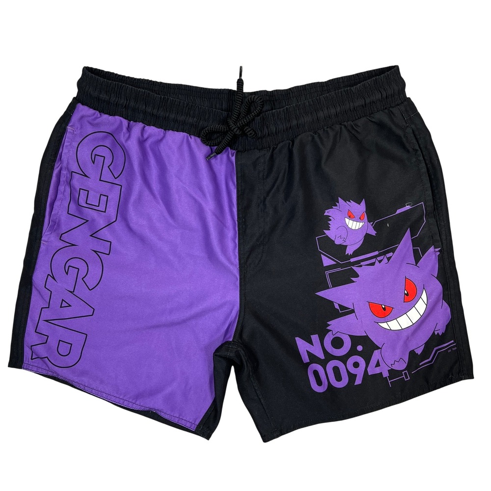 Pokemon Gengar Swim Trunks Large Purple Black Graphic Board Shorts 0094 Faded